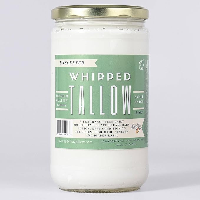 Whipped Tallow 24oz - All Natural Face Cream + Whole Body Moisturizer for Dry Skin - No Preservatives, Parabens or Seed Oils - 100% Pure, No Added Fragrance - USA Made (Unscented)