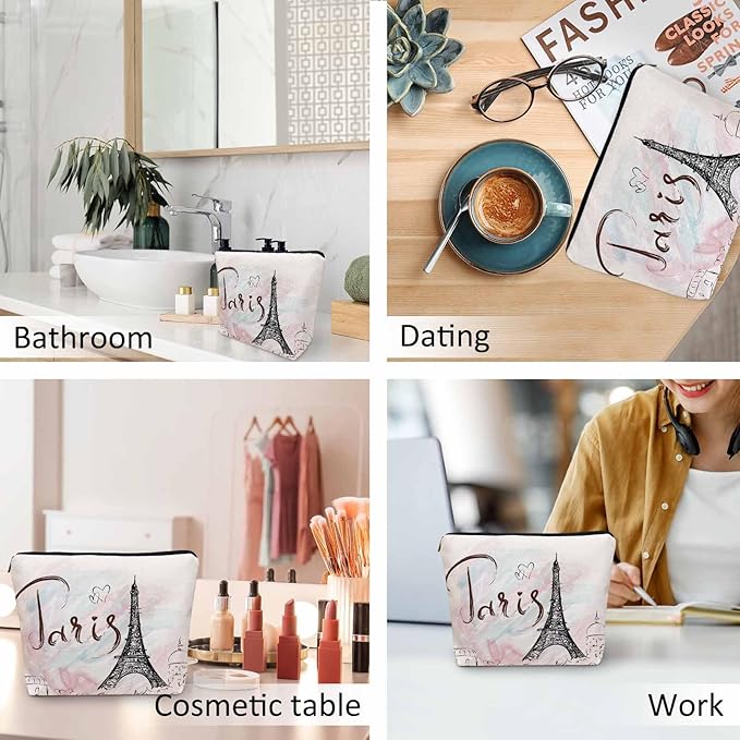 Women Cosmetic Bag Eiffel Tower, Watercolor Paris Eiffel Tower Cute Makeup Bag For Purse Cosmetic Travel Bag For Toiletries Makeup Storage Bag Flax Skincare Bag Make Up Pouch Bags