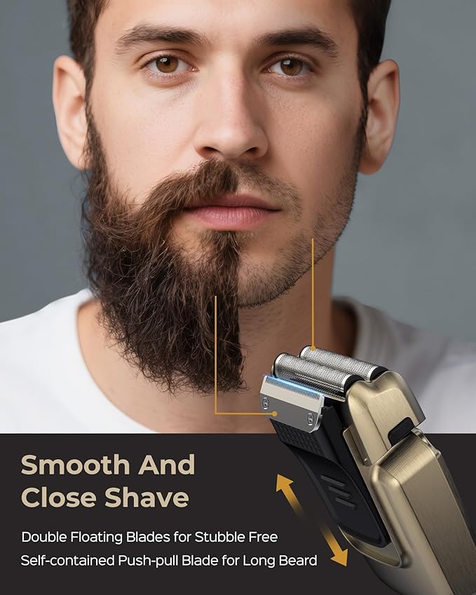 Foil Shaver for Men, Electric Razor for Men Face Beard, Waterproof Cordless Electric Razor for Travel, 4-Speed Setting, USB-C Rechargeable, LED Battery Display, Barber or Home Use (Black)