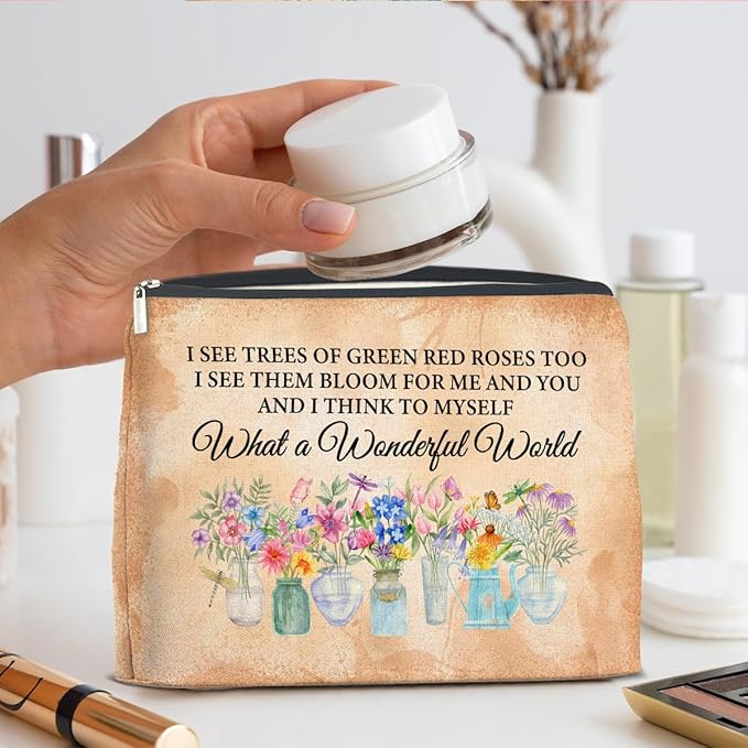 Floral Makeup Bag Gifts for Women What a Wonderful World Floral Butterfly Cosmetic Bag Zipper Makeup Pouch