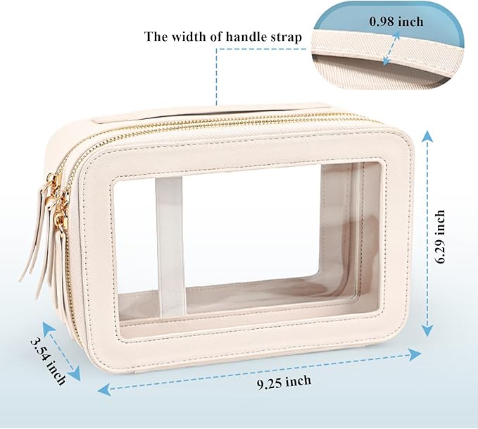 Clear Makeup Bag Double Layer Two Sided Travel Cosmetic Case Organizer for Women Toiletry Pouch with Transparent Vinyl Windows & Zippers (Pink)