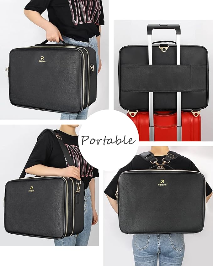 Relavel Extra Large Makeup Case Travel Makeup Bag Professional Leather Artist Bag Portable Cosmetic Brush Holder Organizer Nail Organizer Box with Adjustable Dividers