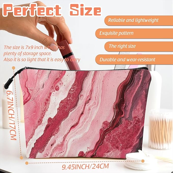 Cosmetic Bags Travel Makeup Toilet Case Waterproof Pouch for Women Girls 6.7X9.45inches - Abstract Painting With Pink And Red Swirls