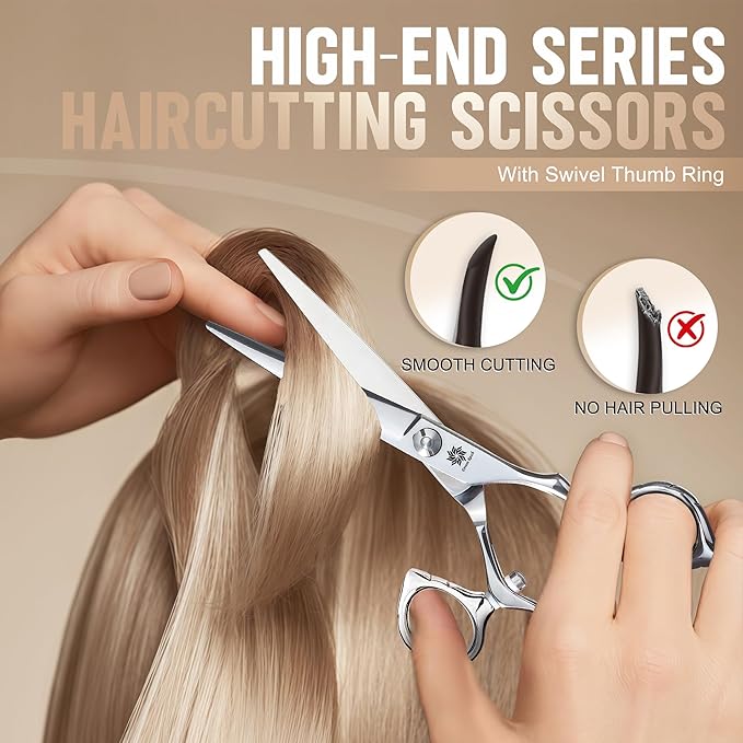 Dream Reach HIGH-END SERIES Japanese 440C Stainless 6.0" 360° Swivel Thumb Ring Professional Barber Razor Edge Hairdressing Straight Cutting Scissors