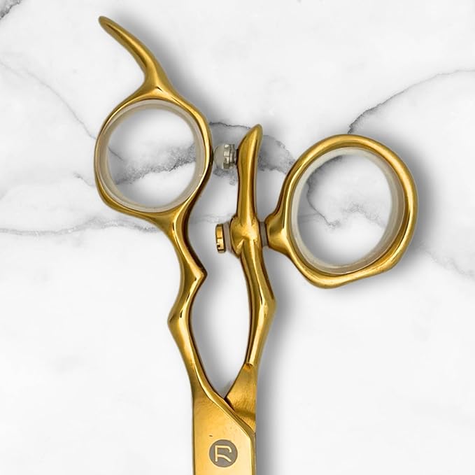 6 Inch Yellow Gold Swivel Hair Shears Set Includes Swivel Cutting Shears and Swivel Thinning Shears - Professional Grade - 440C Stainless Steel