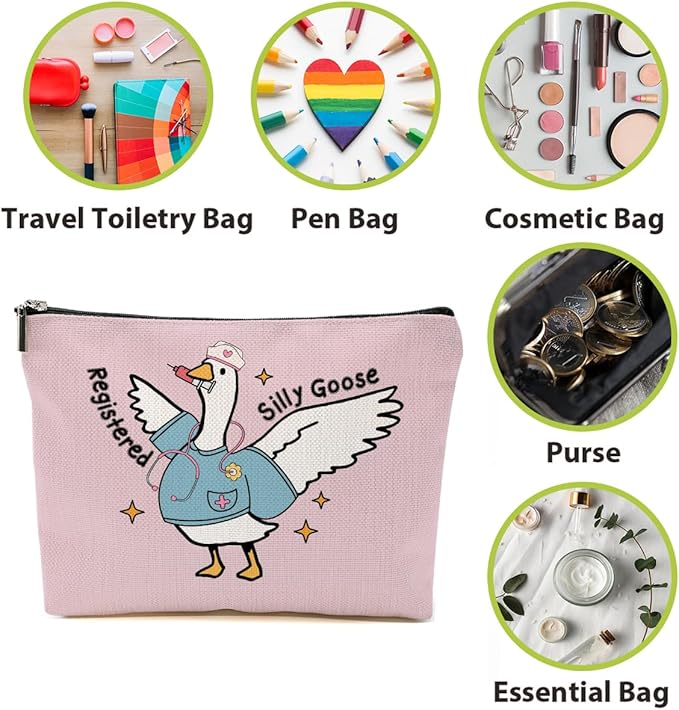 Nurse Practitioner Gifts Makeup Bag, Nurse Accessories Funny Goose Cosmetic Bag, Travel Organizer Zipper Pouch Thank You Nurses Week Gifts for Women Registered Nurses Physician Assistant, Pink