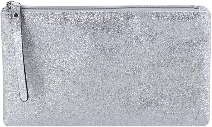 Celestial Glitter Makeup Pouch – Six Stunning Shades - Festive Cosmetic Bag (Moonbeam Silver)