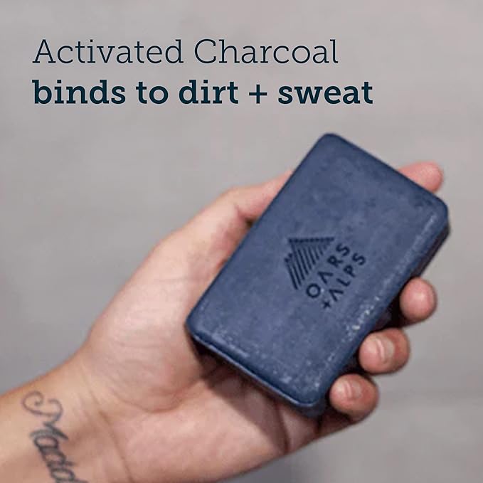 Oars + Alps Blue Charcoal Exfoliating Bar Soap for Men, Deep Cleaning & Exfoliating Soap, Dermatologist Tested & Made with Natural Clean Ingredients, All Skin Types, Travel Size, 1pk, 6oz