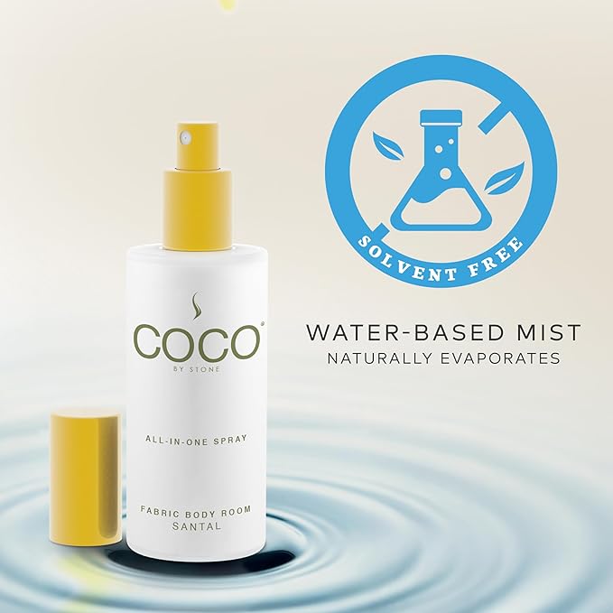COCO by Stone 5oz All-in-One Spray (Santal) Shake & Spray Formula for Fabric, Pillows, Interiors, Clothing, Home Fragrance Accessories, Room Perfume, Room Deodorizer, Vegan & Cruelty-Free