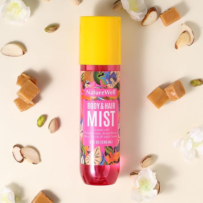 NATURE WELL Cheeky Hair & Body Mist, Lightweight Mist Made for Head-To-Toe, Deliciously Sweet & Warm Long-Lasting Brazilian Nut Scent, 8 Fl Oz (Pack of 2)