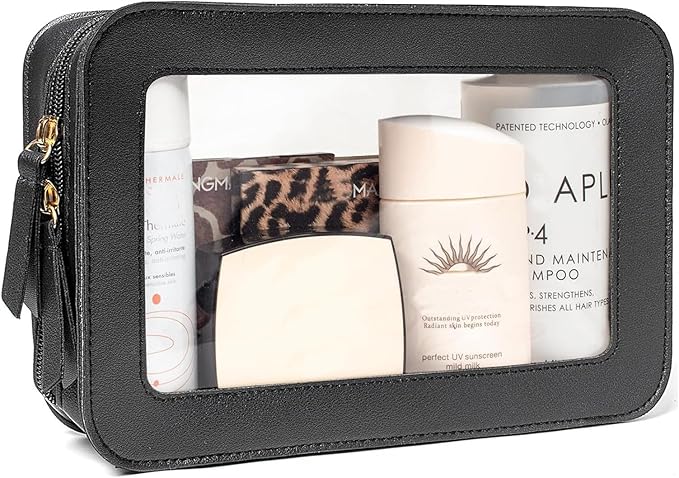 Clear Makeup Bag, Black Travel Makeup Pouch Toiletry Bag for Women Waterproof Small Cosmetic Bag Case Small Make Up Bag with Zipper Car Organizer Car Essentials for Women Men