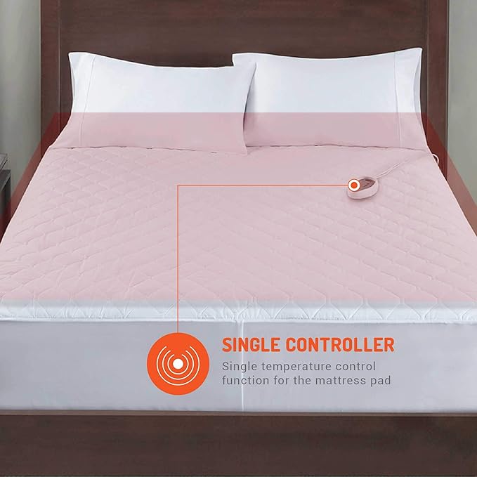 Degrees Of Comfort Heated Mattress Pad Twin Size | Zone Heating Electric Bed Warmer W/Auto Shut Off | Fit Up to 15 Inch | 12.5ft Long Cord - 39x75 Inch, White