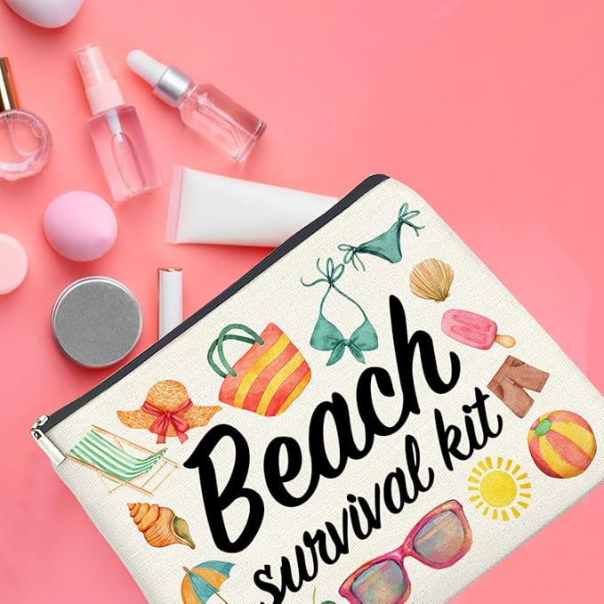 Beach Survival Kit Makeup Bag Beach Travel Gifts for Women, Multicolor Cosmetic Case