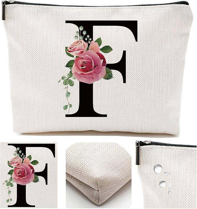 Initial A-Z Personalized Letter Makeup Bag, Monogrammed Bridesmaid Gifts/Presents Cosmetic Bag, Portable Stationery Storage Organizer Pouch, Friendship Love Travel Makeup Bags