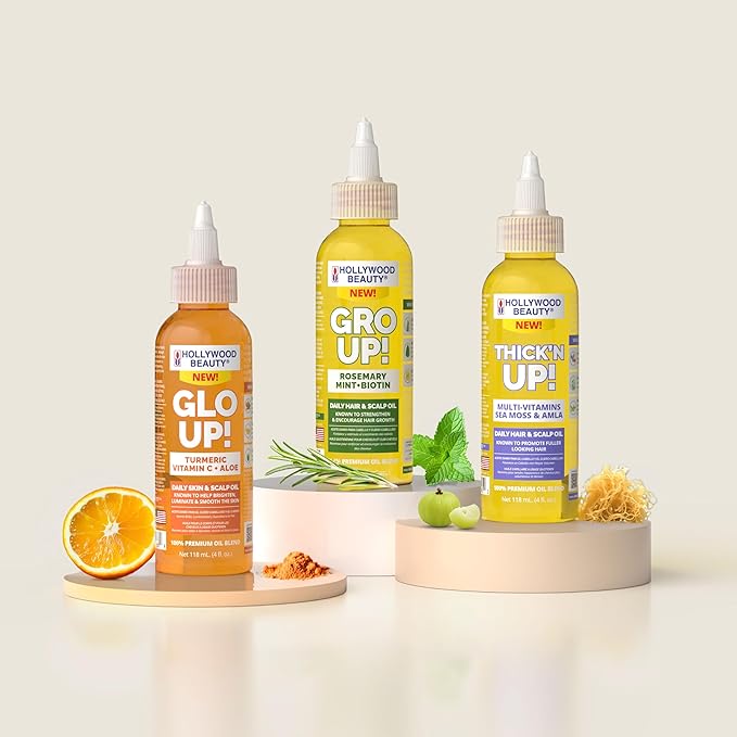 Hollywood Beauty Glo Up! Daily Skin & Scalp Oil to Brighten and Smooth with Turmeric, Vitamin C, and Aloe, 4 fl oz