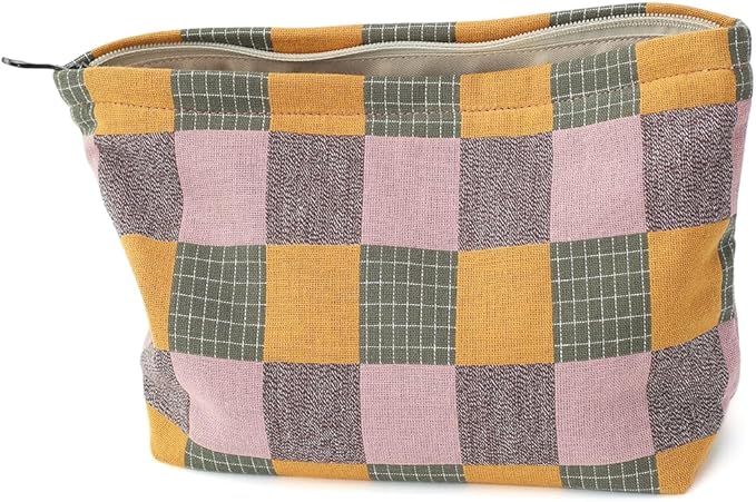 Plaid Cloth Makeup Bag - Large Capacity Travel Cosmetic Pouch & Toiletry Organizer with Zipper, Stylish Make Up Organizer for Daily Use,Gift for Women