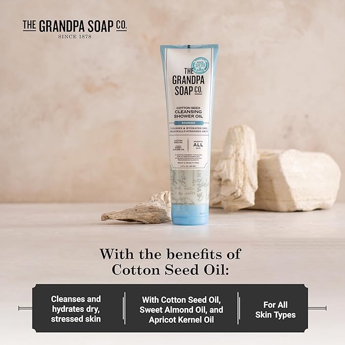 The Grandpa Soap Company Cottonseed Oil Body Wash Cottonseed + Organic Sweet Almond Oils | Clean, Vegan & Cruelty Free Formula | Nourishing Body Soap for Sensitive Skin | 9.5 Fl. Oz. Tube