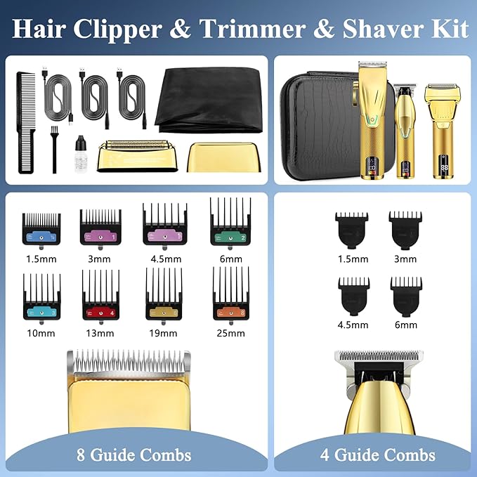 Hair Clippers for Men Professional, Cordless Beard Trimmer, 3 in 1 Clippers and Trimmers and Electric Razor Shaver Set with Bag, Mens Hair Clippers for Hair Cutting, Family, Barber