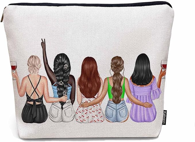 Women Cosmetic Bag Best Friends, Pretty Women Soul Sisters Cute Makeup Bag For Purse Cosmetic Travel Bag For Toiletries Makeup Storage Bag Flax Skincare Bag Make Up Pouch Bags