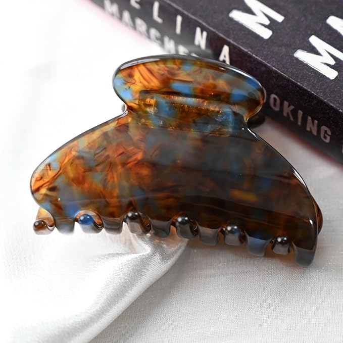 Handmade Celluloid Acetate French Design Barrettes Tortoise Shell Claws Hair Claw Luxury Fashion Accessories Hair Clip for Women (brownblue)