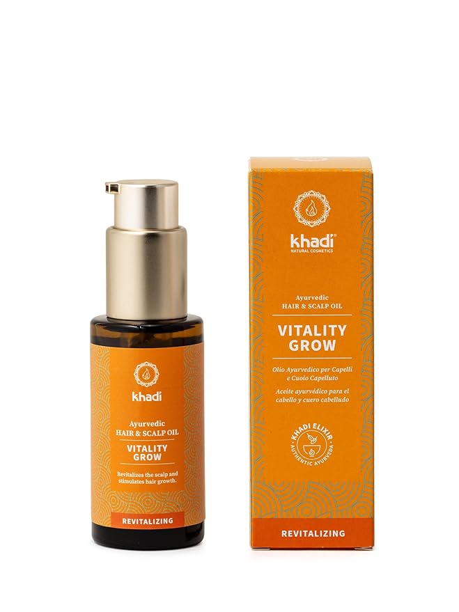 khadi VitalityGrow Hair Oil - Rosemary for more volume & hair growth - against hair loss - 100% natural, herbal, vegan & silicone-free - 1.69 fl oz