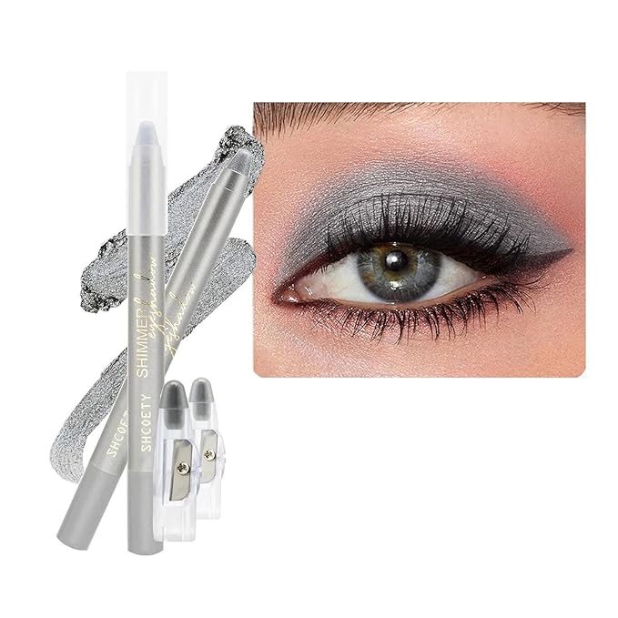 Gray Eyeshadow Stick, Highlighter Eye Liner,Eye Brightener Stick, Shimmer Creamy eyeshadow, Waterproof Eyeshadow Pencil Long Lasting Eye Shadow Makeup.#1 smoky dark gray shimmer