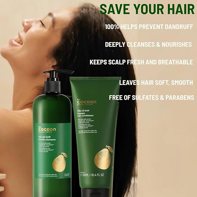 Cocoon Pomelo Shampoo & Conditioner Bundle - Anti Hair Loss, Natural, Sulfate free | For Thinning, Damaged, Color Treated Hair | Reduce Fall & Soften Strands (10.5 fl oz each)