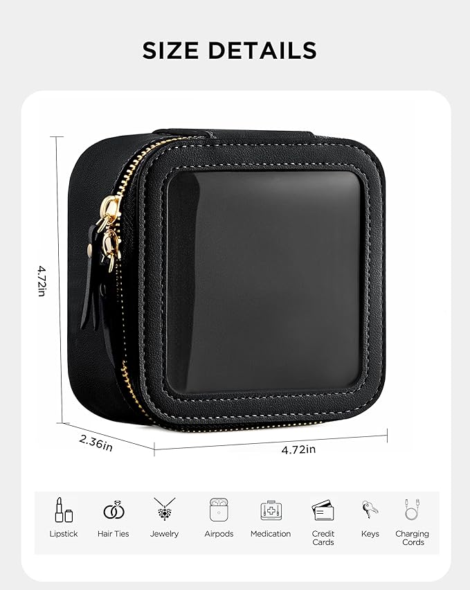 HBlife Small Makeup Bag for Purse Cute Mini Makeup Bag Cosmetic Bag Women Travel Clear Makeup Pouch Case Organizer Leather Make Up Toiletry Bag Transparent Storage Bag(Black)