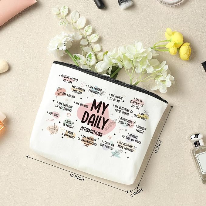 2 PCS Inspirational Gifts for Women Positive Affirmations Makeup Bag Motivational Gifts Encouragement Gifts for Women Female Sister Friend Coworker Christmas Cosmetic Bag Travel Toiletry Bag