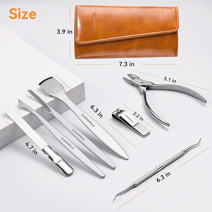 Famlife 7-Piece Professional Pedicure Kit with Toenail Scissors Cuticle Trimmer Nail File Pedicure Knife Blade,Stainless Steel Tools Ingrown Toenail Removal Kit for Nail Care