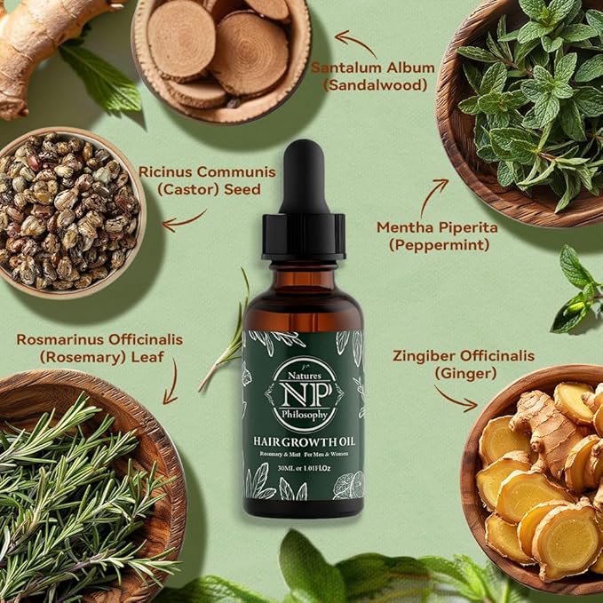 NP NATURES PHILOSOPHY Hair Growth Oil + Eyelash Growth Serum Set, Rosemary Mint Oil for Hair Growth, Prostaglandin-Free Lash & Brow Enhancing Serum, Vegan, Aussie Formula for Men Women