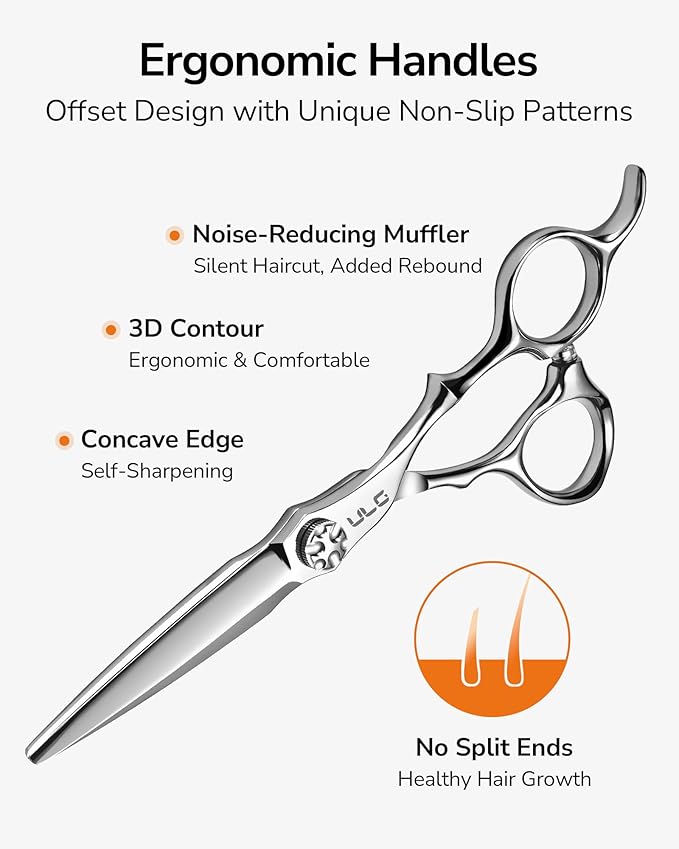 ULG Professional Hair Cutting Scissors 6.7”, Japanese 440C Stainless Steel, Barber Shears with Adjustable Tension Screw, Ergonomic Offset Handle, Razor Sharp Blades for Salon & Home Use