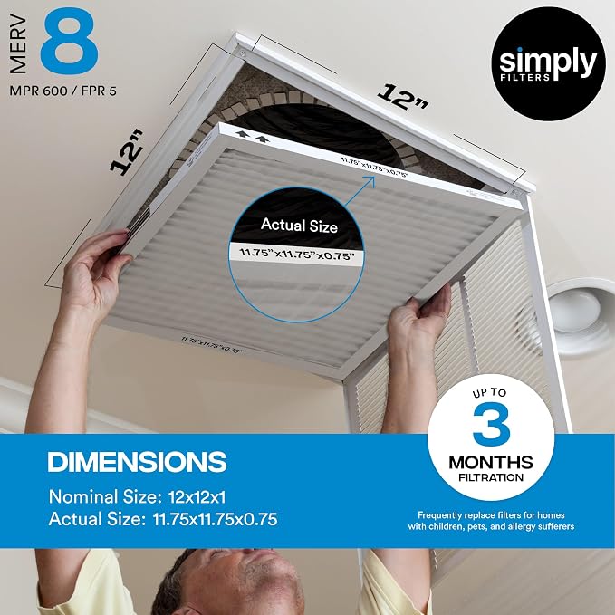 Simply 12x12x1 Air Filter, Merv 8, MPR 600, 12 Pack, Furnace Air Filter - Image 3