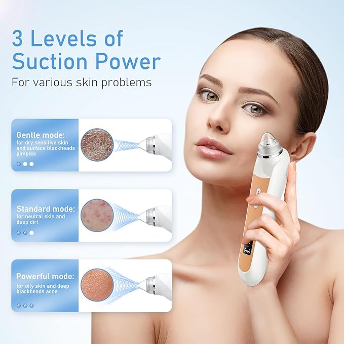 Facial Pore Blackhead Remover Vacuum, 1080P Camera Blackhead Remover, 20x Zoom, 8 LEDs ＆ 3 Suction Modes, 800mAh Battery & USB - 6 Heads Pore Cleaner Kit for Women&Men(Orange)