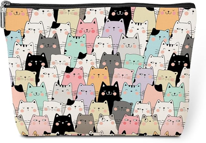 Cute Cats Makeup Bag Cat Gifts Cat Lover Gifts for Women Cats Stuff Decor Kawaii Animal Christmas Birthday Gifts for Women Animal Pet Owner Girl Daughter Best Friend Her Sister Travel Toiletry Bag