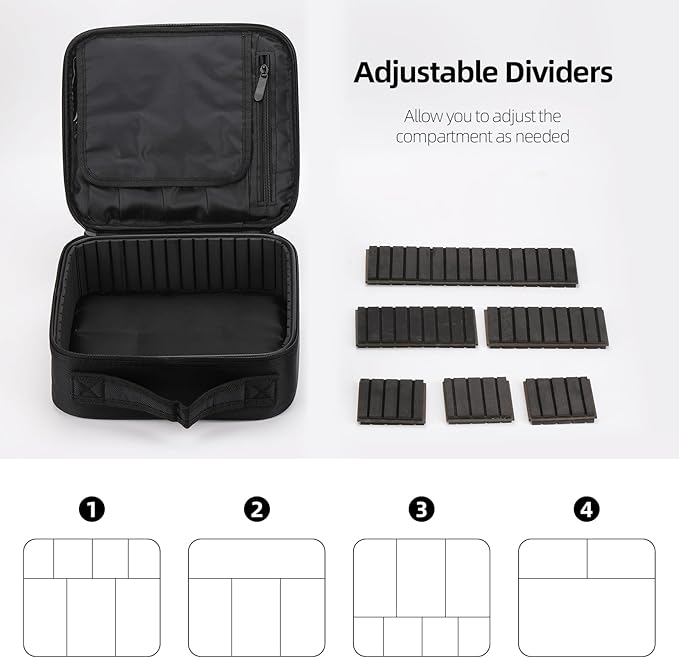 Tbestmax 2 Pack Travel Makeup Bag Cosmetic Train Case Organizer Portable Artist Storage Bag with Adjustable Dividers for Cosmetics Makeup Brushes Toiletry Jewelry Black