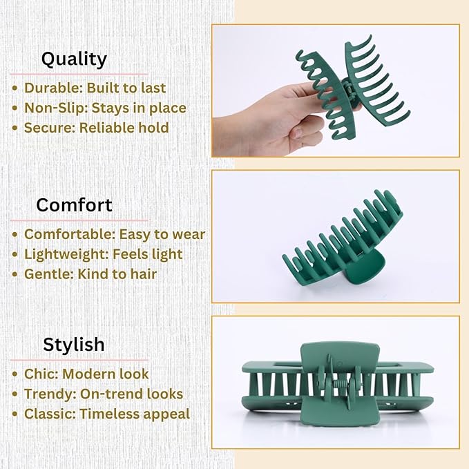 Green Hair Clips for Women - 8 Pack 4.3 Inch Large Matte Banana Claw Clips for Women Thin Thick Curly Hair, Big Strong Hold jaw