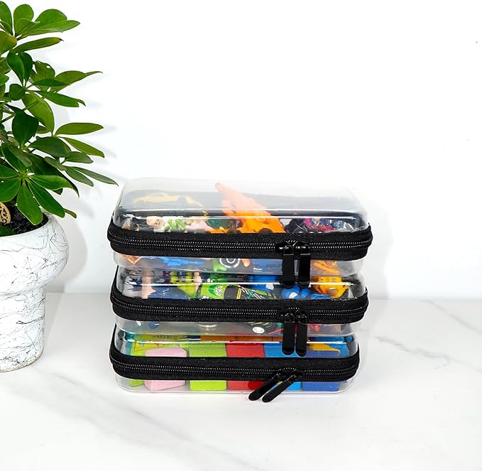 3pcs Clear Hard Shell Zipper Case, Transparent Hard Plastic Zipper Pouches, Portable Travel Organizer, Clear Toiletry Bag, Craft and Arts Organizer, Toy Storage Bins, Stackable Hard Side Plastic Case