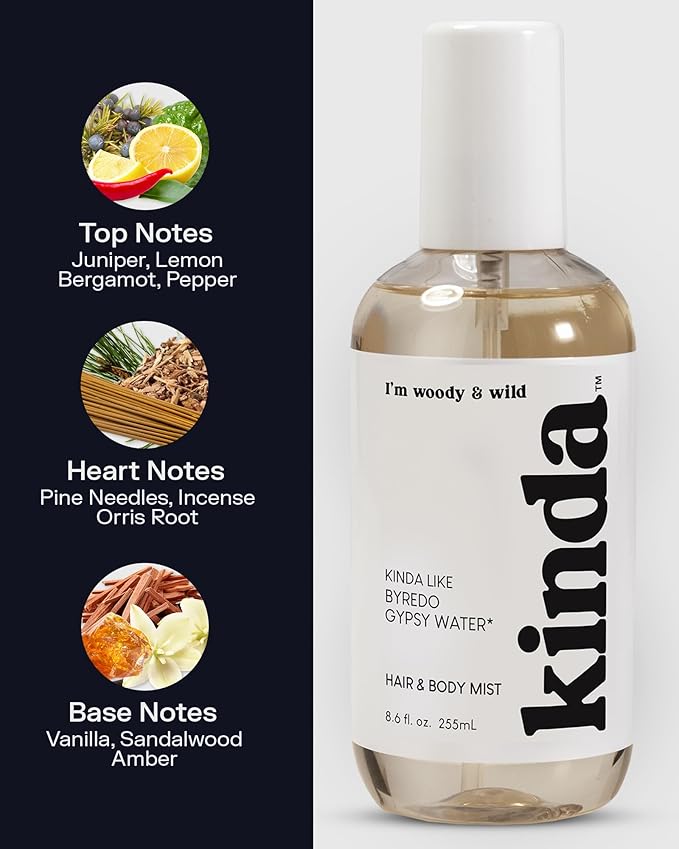 PB ParfumsBelcam KINDA I’m Woody & Wild Hair & Body Mist – Our Version of Byredo Gypsy Water – Mystical Forest Scent with Pine, Lemon, Sandalwood & Vanilla, Long-Lasting Fragrance Mist, 8.6 fl.oz