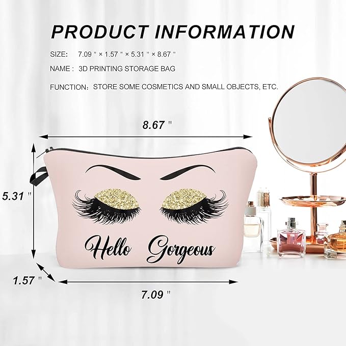 Hello Gorgeous Funny Makeup Bag Gift for Women Inspirational Cosmetics Pouch for Purse Travel Bag Cases for Toiletries Accessories Organizer