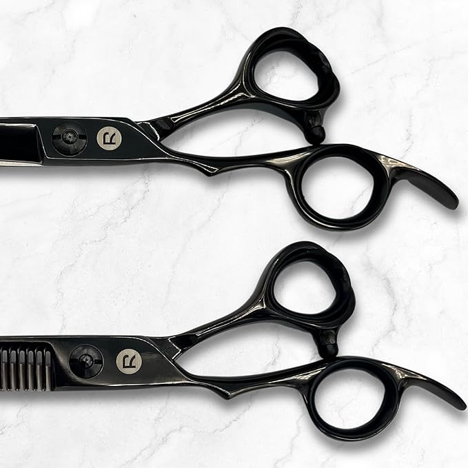 Hair Shears Set for Left-Handed Professionals, 440C Steel Blades, Black Titanium Coating, Includes Scissors, Shears, Razor, Carrying Case