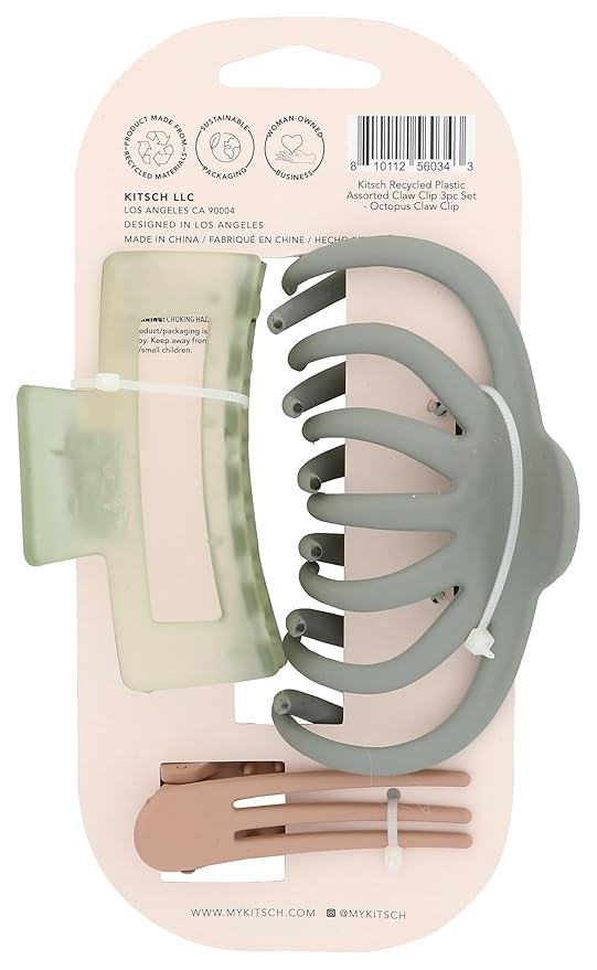 Kitsch Large Assorted Hair Clips for Women, Medium Open Shape Hair Claw Clips for Thick Hair, Flat Lay Hair Clip & Big Octopus Claw Clip for Teen Girls | Ideal Gifts for Women, 3 pcs