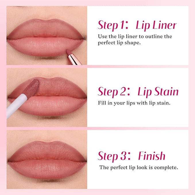 bayfree 2-IN-1 Lip Liner and Lip Stain, High Pigmented Long Lasting Velvet Lip Tint, Well-Defined Lipliner, Weightless Waterproof Not Animal Tested, Matte Finish Makeup