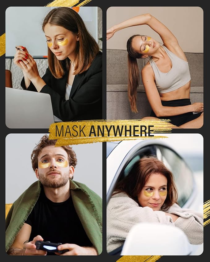 24k Gold Under Eye Patches (8 Pairs), eye mask, Collagen Skin Care Products, Eye Patches for Puffy Eyes, eye masks for dark circles and puffiness