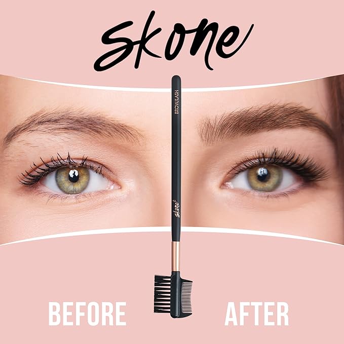 Skone Cosmetics Eyebrow Brush and Comb, Luxe Premium Rose Gold Eyelash Brush and Eyelash Comb - Professional Grade Nylon Eye Brow Brush Comb, Dual Sided Eyelash Brush Separator