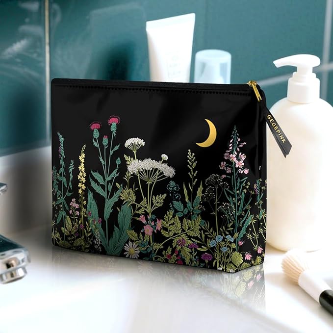 Cute Makeup Bag for Purse Waterproof Cosmetic Bags for Women Funny Smooth Zipper Travel Toiletry Pouch 10X8 Inches-Wildflowers Makeup pouch