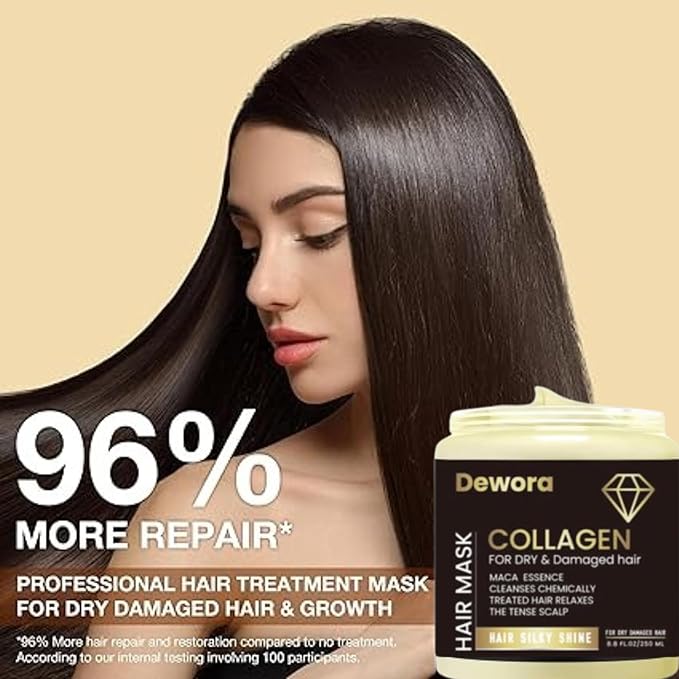 Collagen Hair Treatment Mask, for Dry & Damaged Hair, (Trataniento Para Cabella Seco y Matratados) is Keratin, Maca Essence All Cleanses Treated Hair Relaxes The Tense Scalp 8.8FL OZ,250ml
