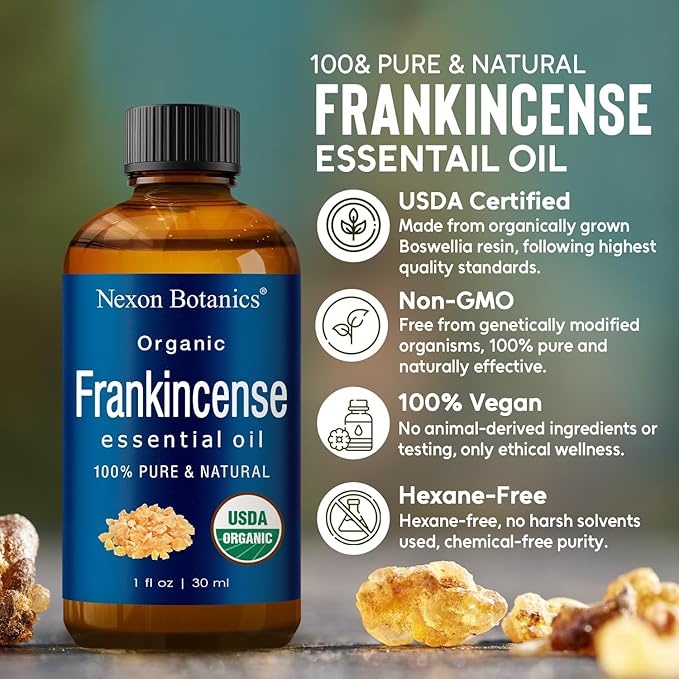 Organic Frankincense Essential Oil 30 ml - Pure, Natural Oils for Aromatherapy, Diffusers, DIY, Candle and Soap Making Scent - Nexon Botanics