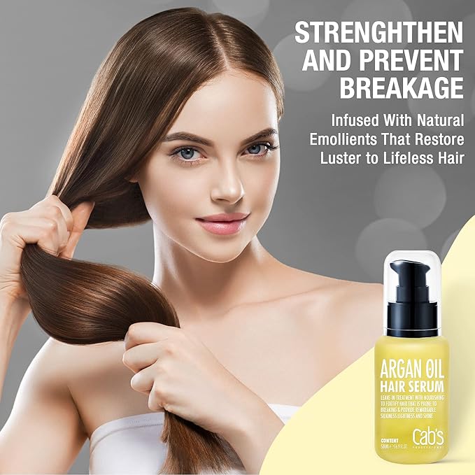Cab's Argan Oil - Frizzy Control for Dry, Damaged & Coarse Hair, Nourishing and Repair Shine - Paraben Free, Sulfate Free 1.69 fl oz (Serum With Box)