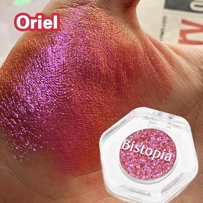 Chameleon Eyeshadow Collection, 14 Shades, Glitter Pressed Powder, Iridescent Shimmer Colors. (Oriel)